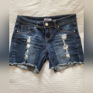 Distressed jean shorts
